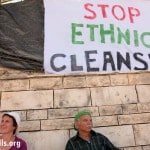 A 'Stop Ethnic Cleansing' banner from a demonstration against the Sheikh Jarrah evictions.