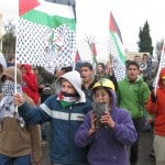 Protesters carry baby olive trees to plant on the annexed land.