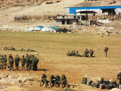 Military exercises at the bottom of one of the villages