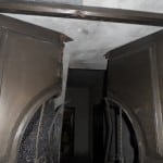 Huge metal chunks flew off the door and its frame into the corridor