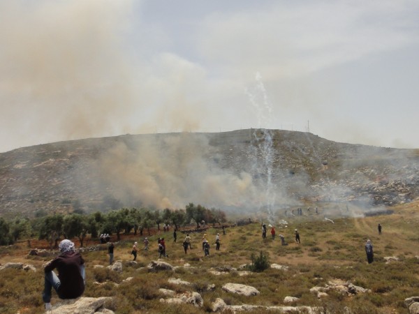 Tear gas being fired at demonstrators setting fires in the valley