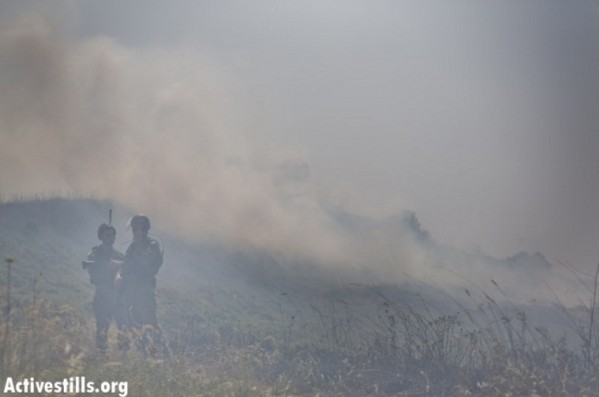 Fields burn during settler attacks. Photo : Activestils