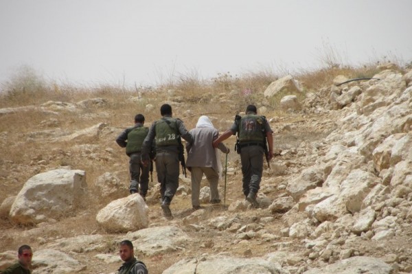 Israeli border police officers carrying away Suleiman Aid (Photo by Operation Dove)