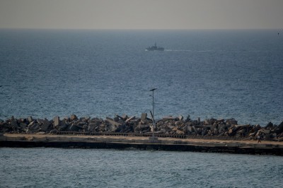An Israel naval gunship cruises near the Gaza seaport on Wednesday, 13 November. (Photo by Rosa Schianp)