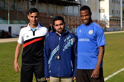 Bahaa Al Farra (left),  Ibrahim Abu Hasira (center), and runner Mohammed Abu Khousa. (Photo by Rosa Schiano)