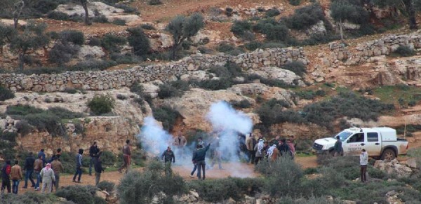 Aqraba residents who showed up for the shepherds are met with tear gas (photo by Aqraba Municipality).
