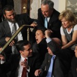 Rae Abileah is dragged to the floor after disrupting Benjamin Netanyahu's speech to the US Congress.