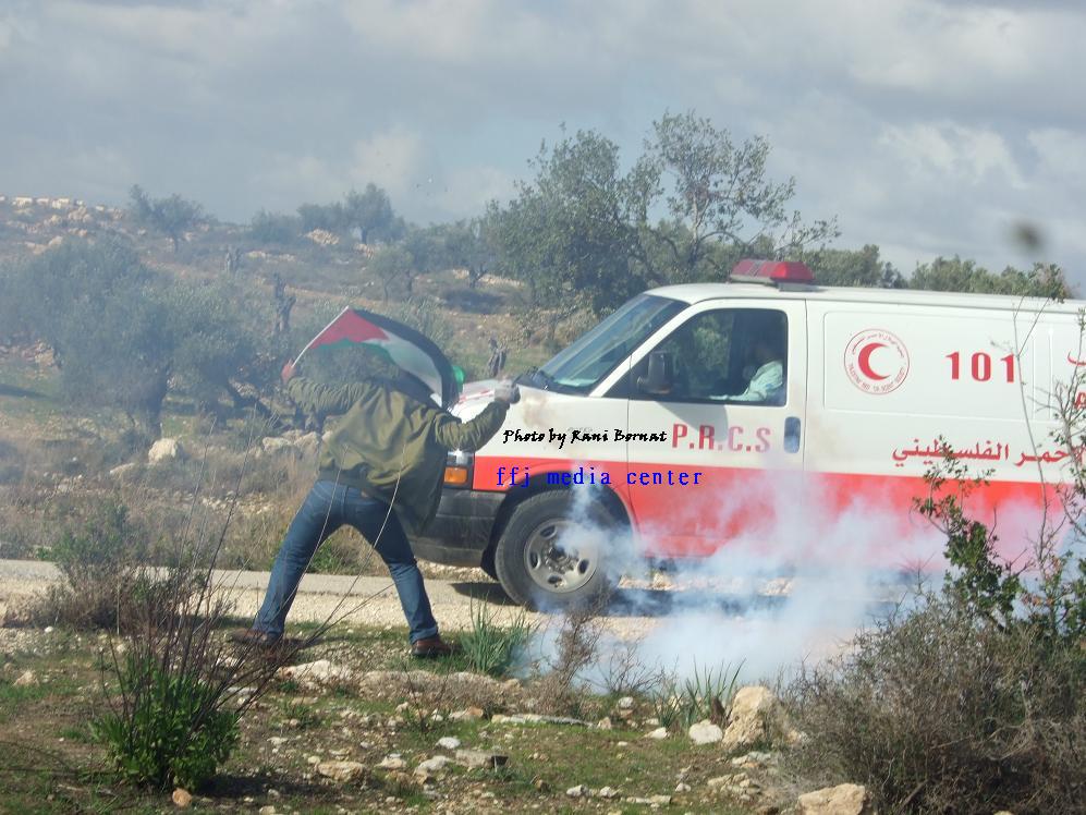 Dozens teargased in the village of Bil’in west of Ramallah