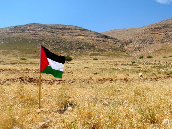Palestinian flag placed on Palestinian land recently annexed by Elon Moreh