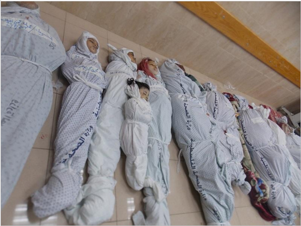 Bodies of children killed in Israeli attack on Gaza last year