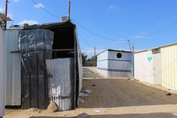 A typical caravan in Khuzaa, built from precarious materials. photo credit ISM