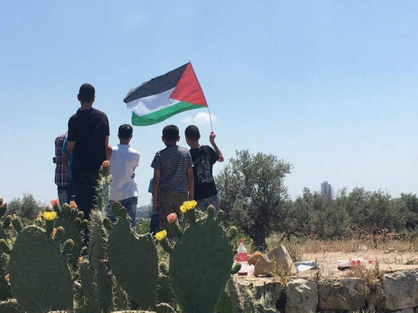 Demonstrators with the Palestinian flag in Ni'lin