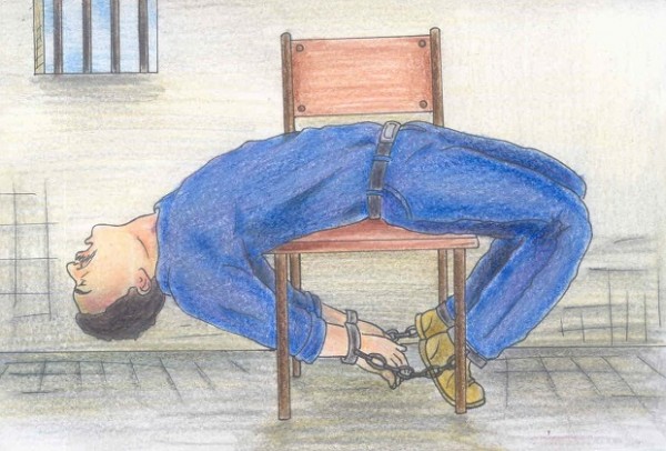 Example of common stress-position (torture position) utilised in Israeli interrogation