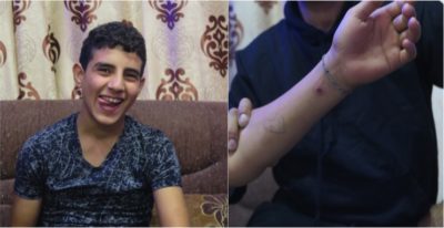 Right: Amir. Left: Cuts on Armir's wrist from handcuffs
