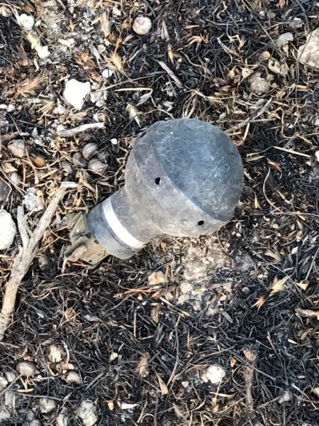 Teargas canister found leaving the olive fields after the day’s harvest.