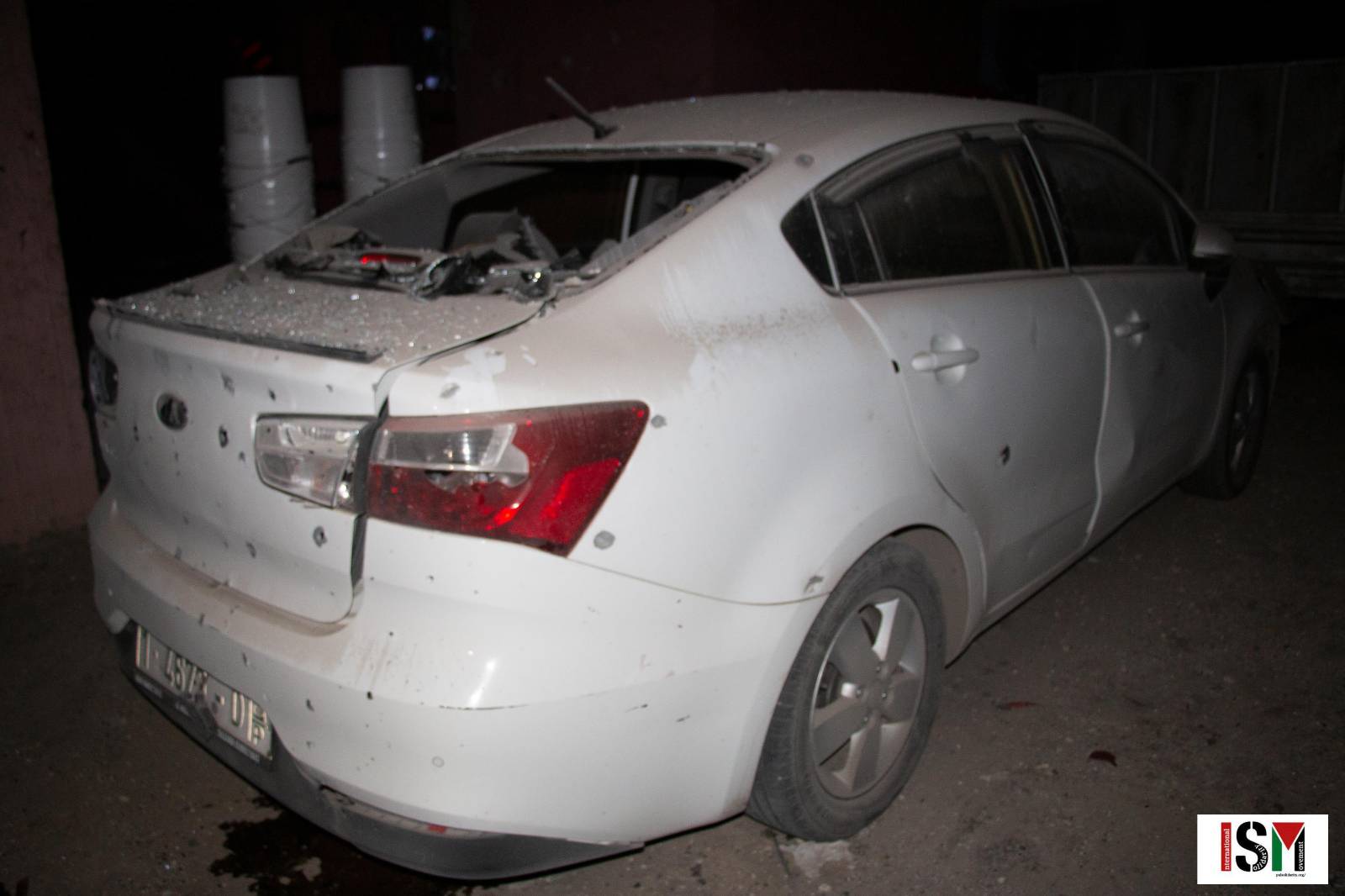 A damaged Palestinian car in Beqa Al Sharqiya