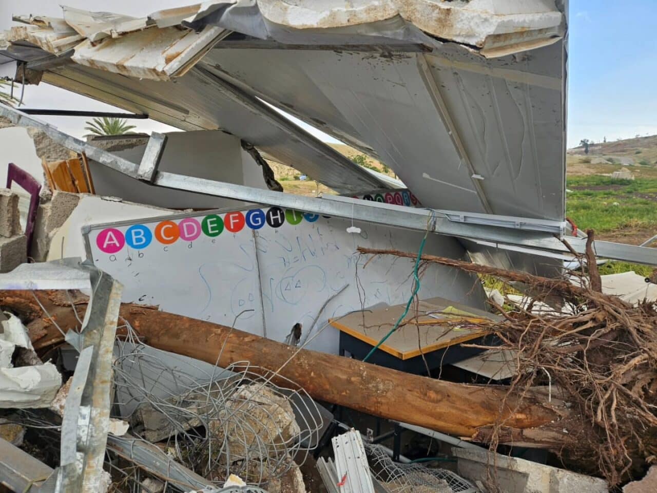 Israeli settlers destroy the local school in Hammamat Al Maleh