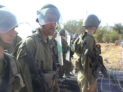 Soldiers facing Women
