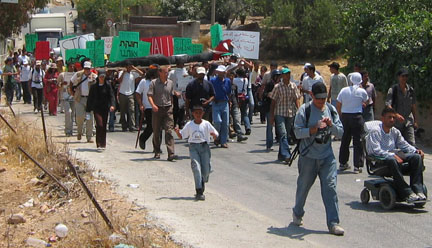 On the march in Bil'in - June 22, 2005